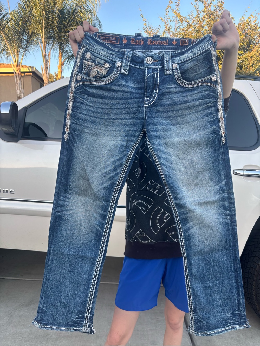 Rock Revival Distressed Blue Embellished Jeans